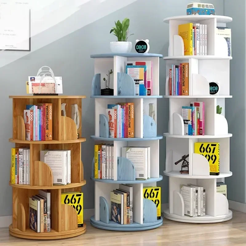 Rotating Floor-standing Bookcases for Apartment Modern Household Bookshelf Minimalist Density Board Bookcase for Library H