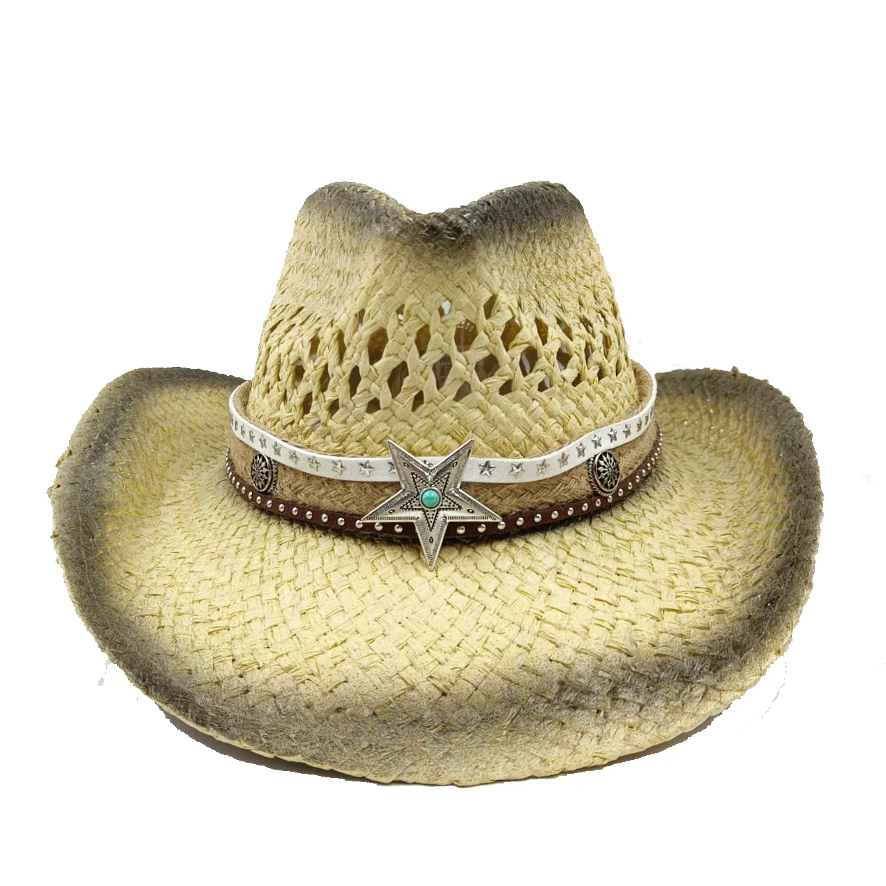  - Painted Cowboy Straw Hat pentagram Accessories Men's Summer Outdoor Travel Beach Hat Unisex Western Cowboy Hat