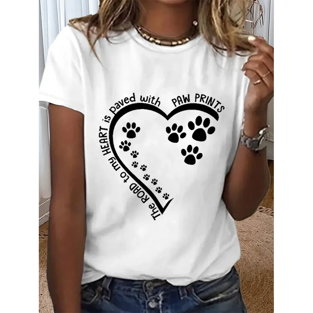 

2024 Refreshing Summer Fashion Women's Clothing Love Pet Pattern T-Shirt 3d Printed Round Neck Sports Casual Short Sleeved Top