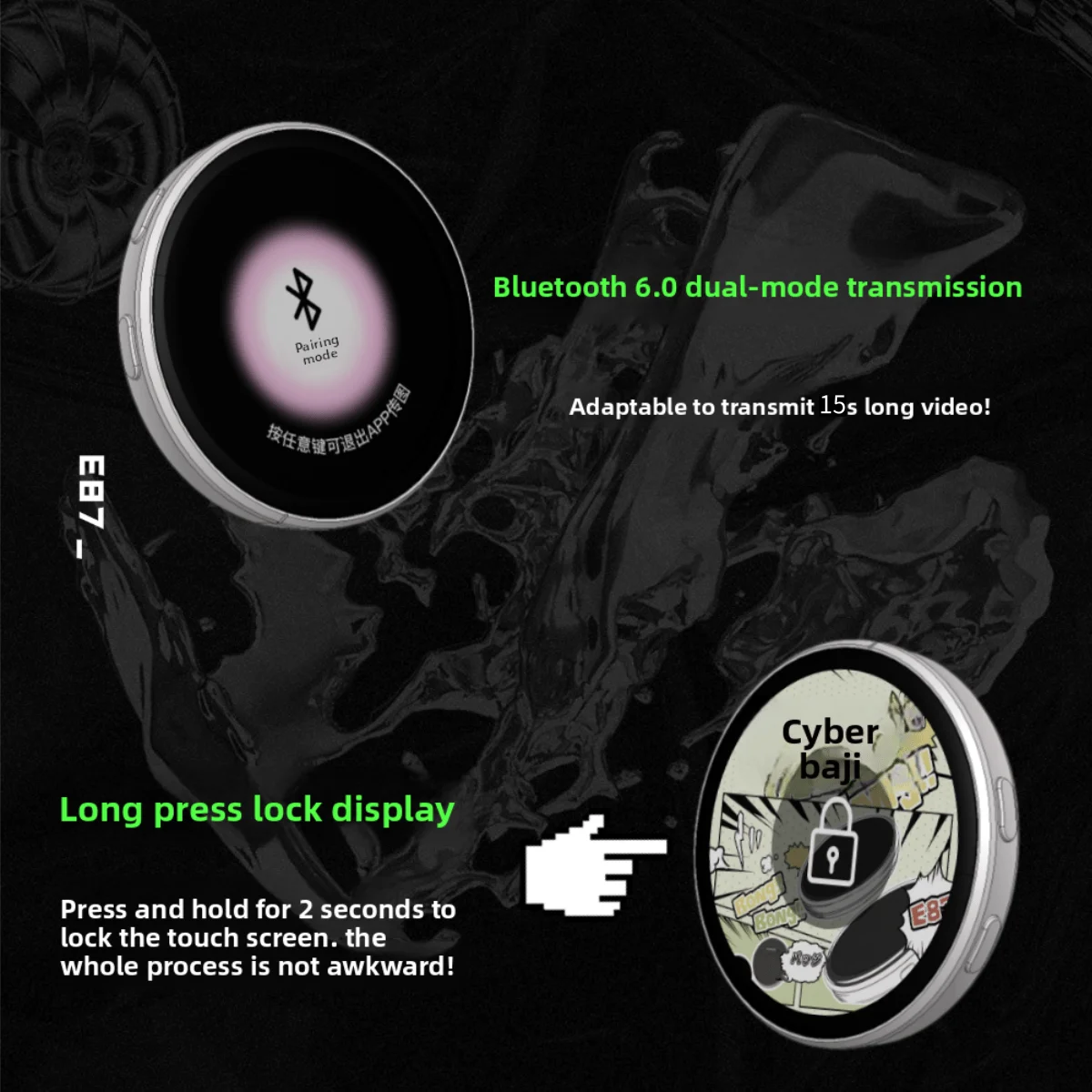 애니메이션 E-배지 디스플레이 핀 1.7인치 터치스크린 LED 버튼 수집용 사이버 다이나믹 선물 오타쿠 팬 및 친구용