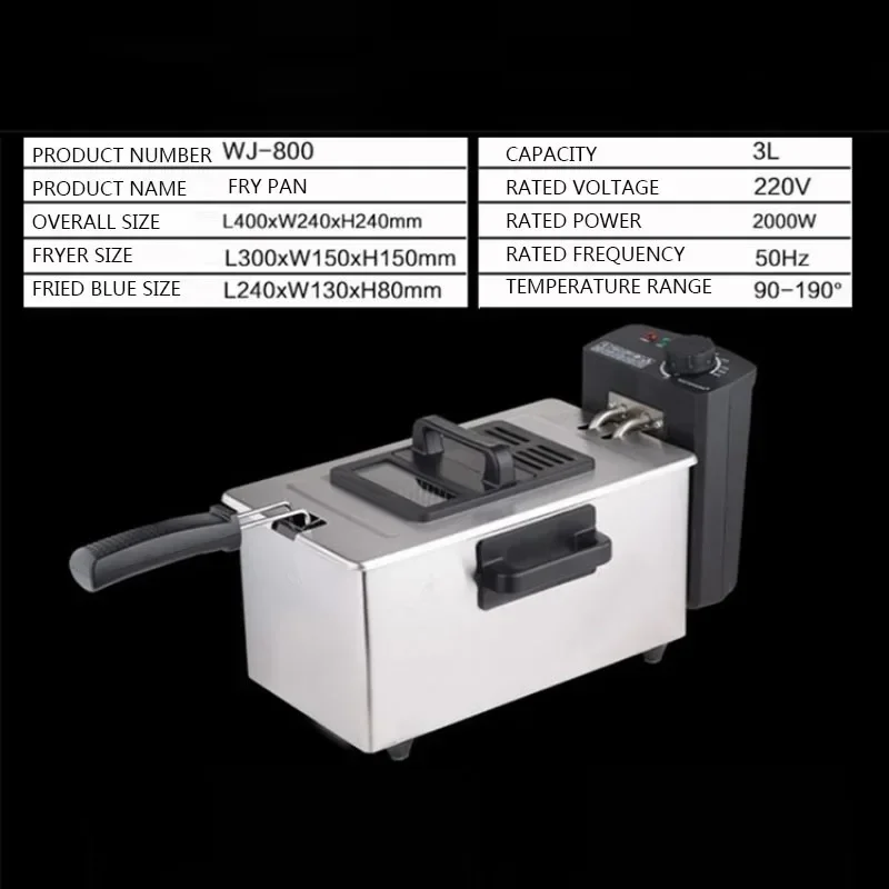 3L Automatic Electric Fryer WJ-800 Household French Fries Electric Fryer Oil 220V/2000W Stall Fried Skewer Fryer 2