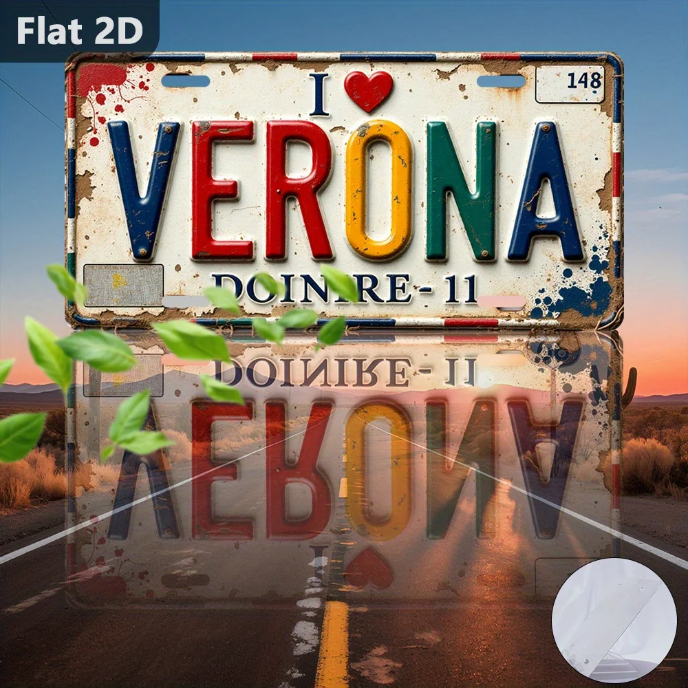 빈티지 I Love Verona 번호판 스타일 금속 알루미늄 플레이트 페인팅 HD 프린트 벤더블 벽 장식 (차고, 남자들의 동굴, 바)