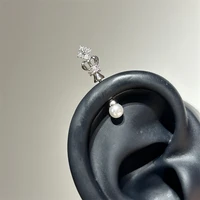 1pcs New Crown Pearl 316L Stainless Steel Spiral Ear Bone Nail New Fashion Y2K Earrings for Women Ear Piercing Cochlea Jewelry - Image 2
