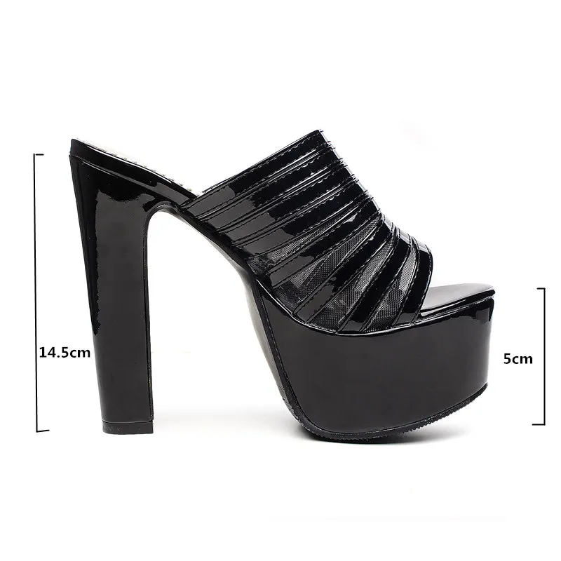 Sexy Slippers Women platform black white extreme high heels slides luxury summer mules shoes ladies flip flops large size 48