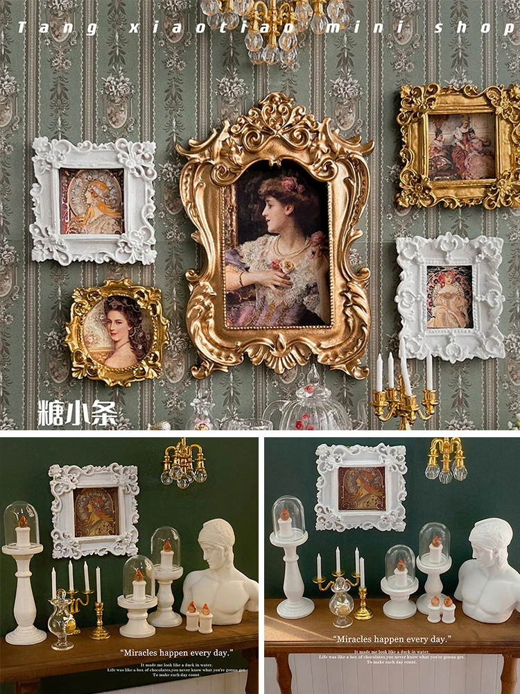 1:6 BJD Dollhouse Plaster Statue Mini Vintage Decor Painting David Venus Sculpture Mini Candlestick Candle Dollhouse Decoration tooarts angel statue pray angel resin art sculpture