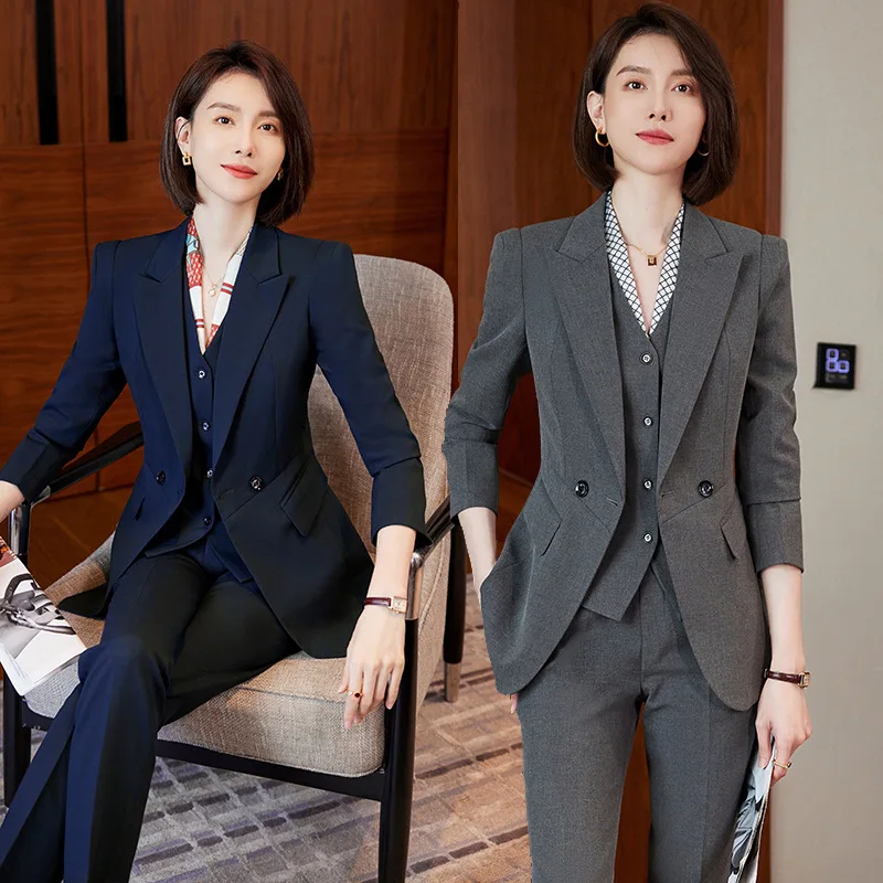 

High-End Business Wear Suit Women's Long Sleeve Autumn Manager Office Formal Suit Hotel Front Desk Temperament Office SuitsOL