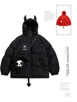 Women Black Gothic Thicken Parkas Jacket Hip Hop Devil Horns Wing Couple Hooded Padded Jacket Streetwear Emo Coat Winter Clothes 1
