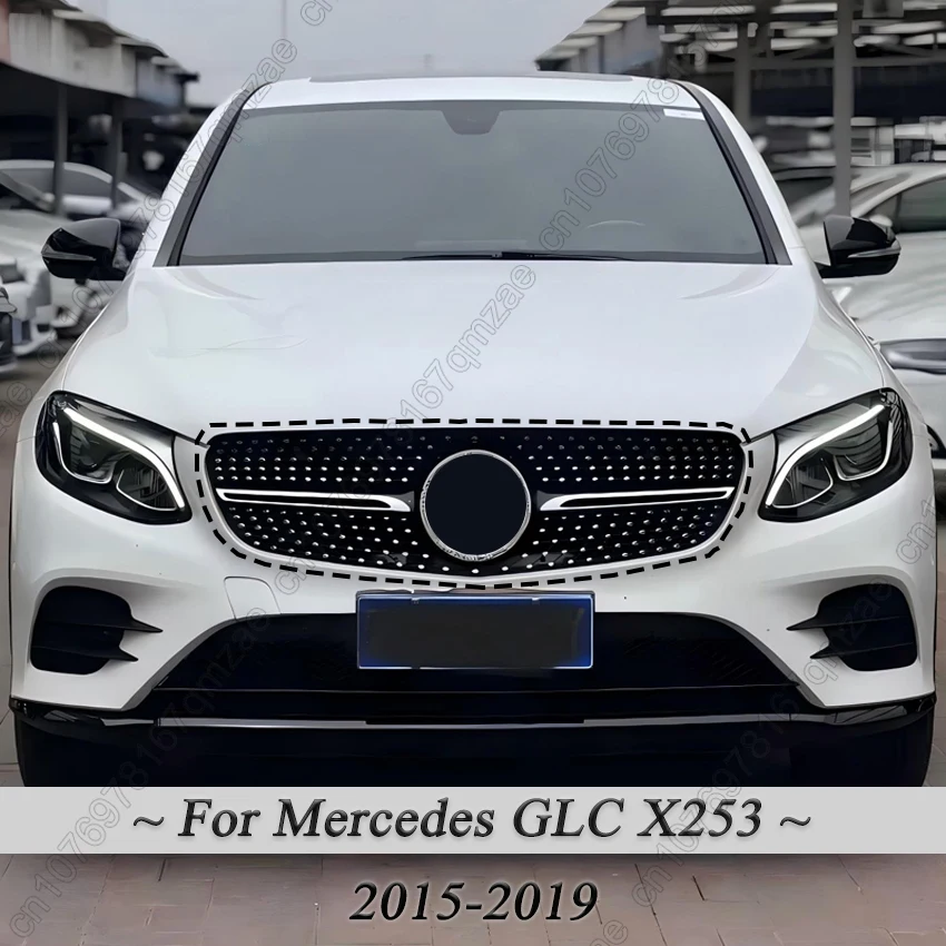 Front Inlet Mesh Grille For Mercedes Benz GLC-Class X253 2015-2019 GLC250 GLC300 GLC350e GLC43 Diamond Style Grid Grill Refit