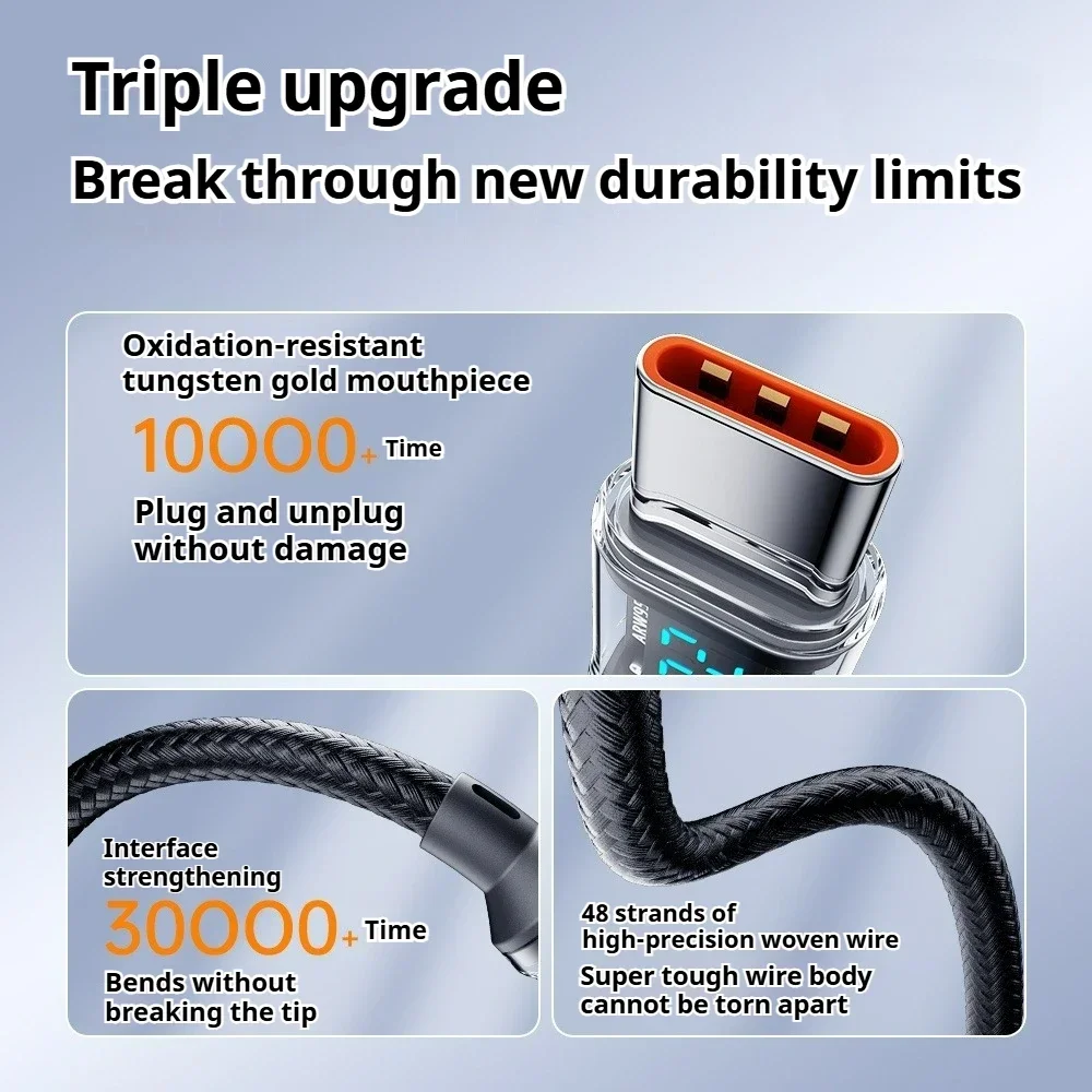 Quick Charge 4.0 Cable 60-120W USB PD with LED Screen for iPhone 15 Series MacBook Also Huawei OPPO Vivo Super Fast Charging