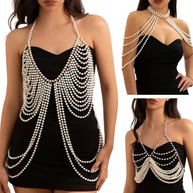 

Womens Pearl Body Chain Bra Sexy Body Chain Shoulder Necklace Fashion Body Chain Jewelry Show Shoulder Chain