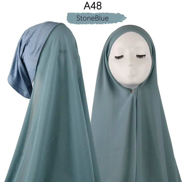 Muslim Women Heavy Chiffon Hijab Scarf With Bonnet  Instant Chiffon Hijabs Scarves With Caps Pinless Underscarf Headscarf A48