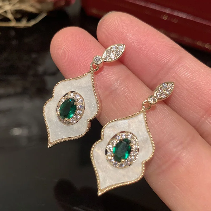 

Earrings For Women Sweet Palace Style Super Sparkling Zircon S925 Silver Needle Green Accessories Party Gifts Fine Jewelry