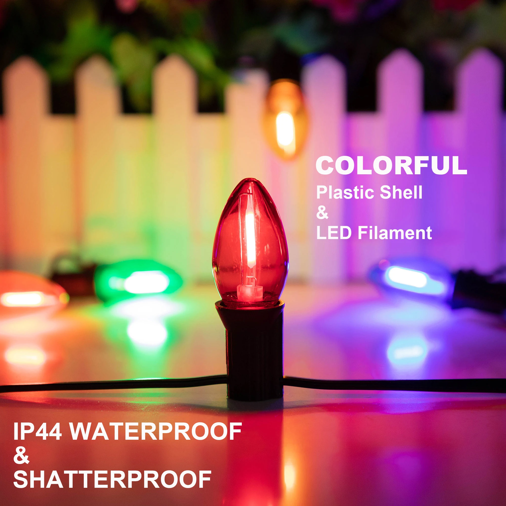50Pcs C7 Led 야외 문자열 조명 전구 교체 1W 여러 가지 빛깔의 비산 방지 플라스틱 E12 Candelabra 자료 뒷마당 파티