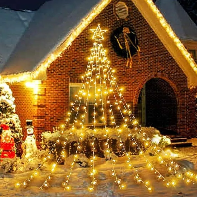 

8 Modes LED Star Rain WaterfallI Icicle String Lights 350Leds Light Beads Holiday Christmas Party Favor Garden Decoration Lights