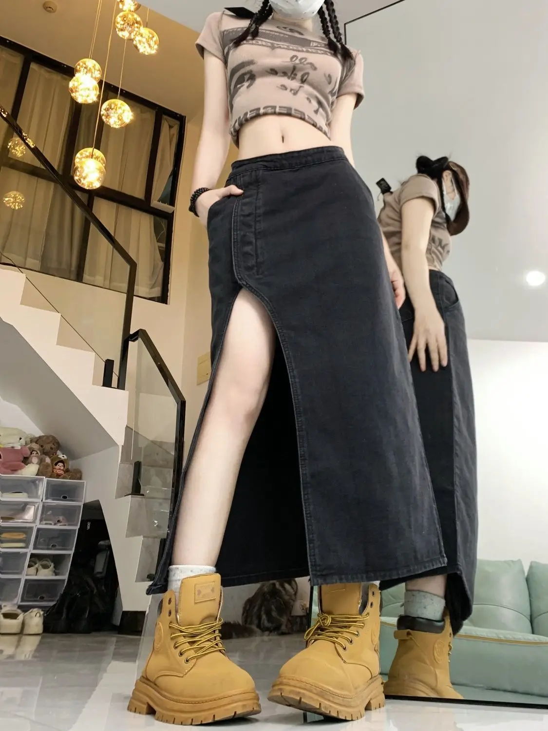 Jean Skirt Maxi Side Split Women Denim Long Skirts Summer 2024 Vintage Maxi Skirt Denim Skirt Women Long Korean