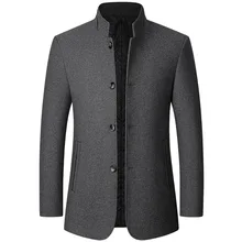 

Men Woolen Coat Spring Autumn Slim Single-Breasted Stand Collar Jacket Men Casual Long-Sleeved Turtleneck Vintage Woolen Coat