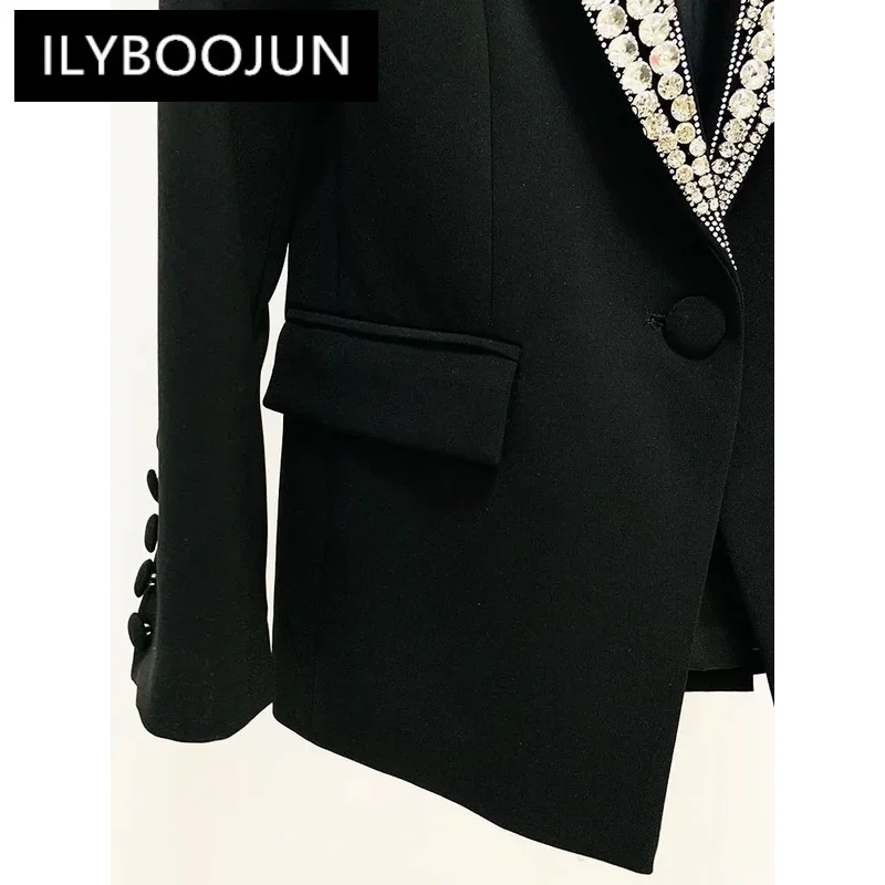ILYBOOJUN 여성용 단추 블레이저, 라인석 다이아몬드, 스트라스 비즈, 최신 패션 디자이너 재킷, 2024