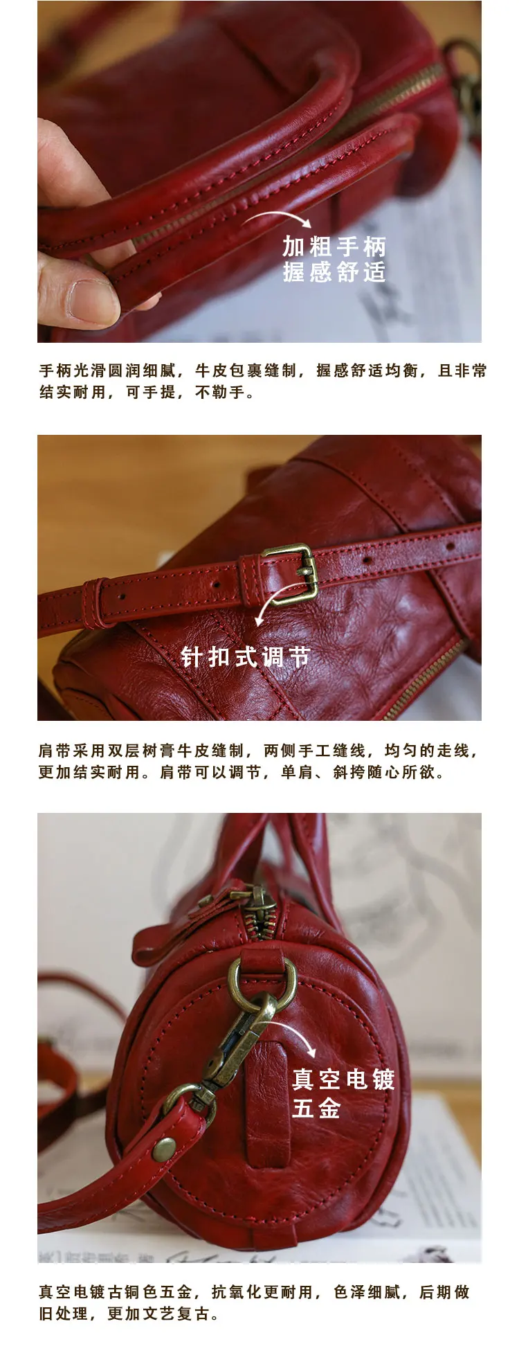 Einfache Vintage-Handtasche aus pflanzlich gegerbtem Rindsleder für Damen, kleine Freizeittasche für Outdoor-Partys, niedliche Umhängetasche aus echtem Leder – Detail 2
