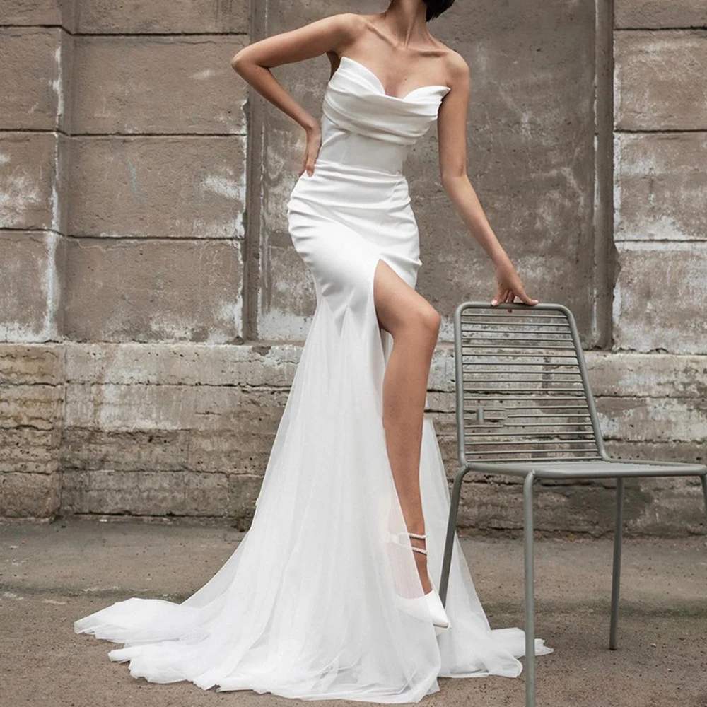 

Bride Gown Sleeveless Sweetheart Neck Wedding Dresses for Women High Slit Backless Stunning Customize To Measures Robe De Maries