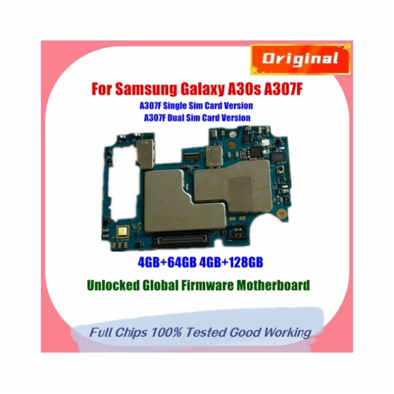 

For Samsung Galaxy A30s A307F Motherboard 128gb Original Unlocked Mainboard 1 or 2 Sim Card with Full Chips Logic Board Plate