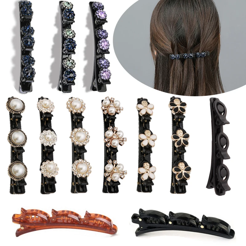 Women Elegant Flower Pearls Braid Hairpins Sweet Hair Decorate Clips Bangs Hold Barrettes Headband Fashion Hair Accessories Set