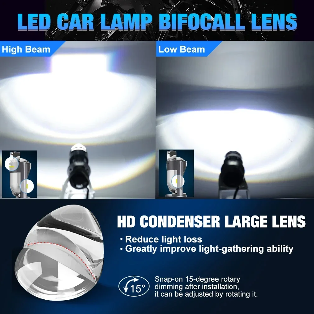 H4 Bi LED 프로젝터 렌즈 헤드라이트 Canbus 자동차 오토바이 CSP 터보 STG PTF 듀얼 하이 로우 빔 전구, 플러그 앤 플레이, 12V, 24V, 6000K