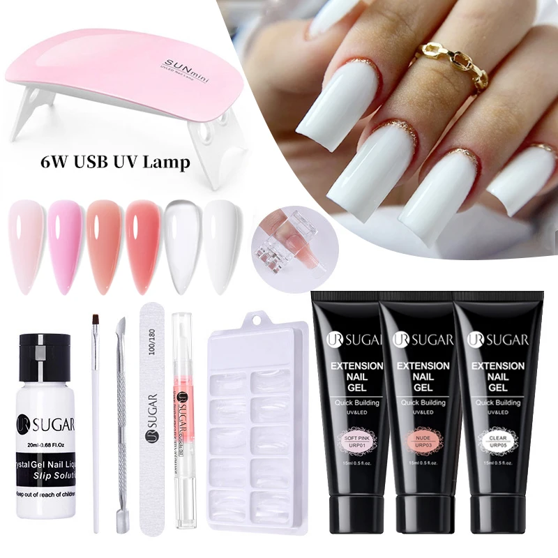 UR SUGAR 15ml Quick Extension Gel Nail Polish Set Kits 6W UV LED Lamp Acrylic Construction Building Fingertips Tool Manicure Kit