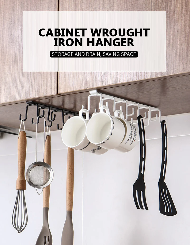 Description Picture 5 of itemPlastics 6 Hook Storage Shelf Wardrobe Cabinet Pp Under Shelves Mug Cups Hanger Bathroom Kitchen Organizers Hanging Rack Holders