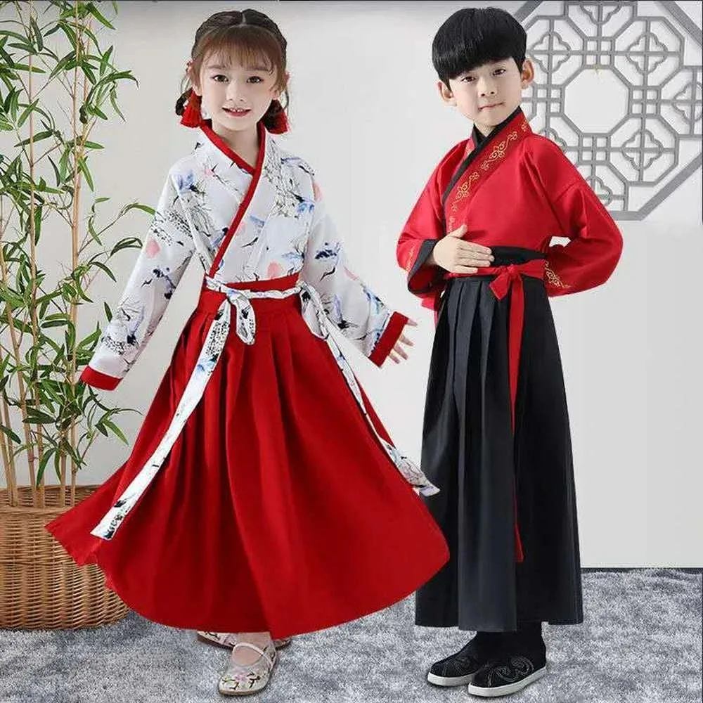 embroidered hanfu traditional chinese clothing for women chinese han dynasty dance wear cosplay ancient princess costume Kids Chinese Ancient Costume Girls Traditional Han Dynasty Stage Performance Party Clothing Folk Dance Boys Hanfu Costumes Set