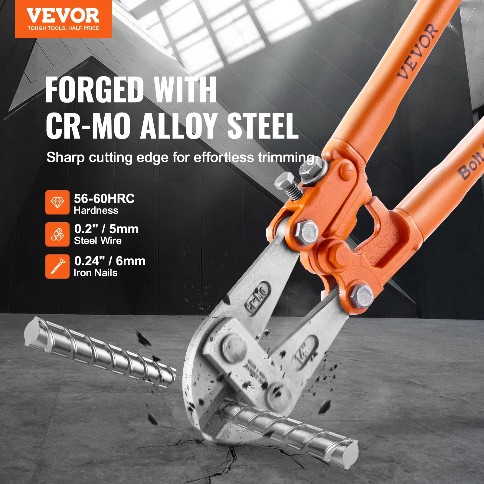 VEVOR Bolt Cutter 8in/14in/18in/24in Lock Cutter Bi-Material Handle with Soft Rubber Grip Chrome Molybdenum Alloy Steel Blade 2