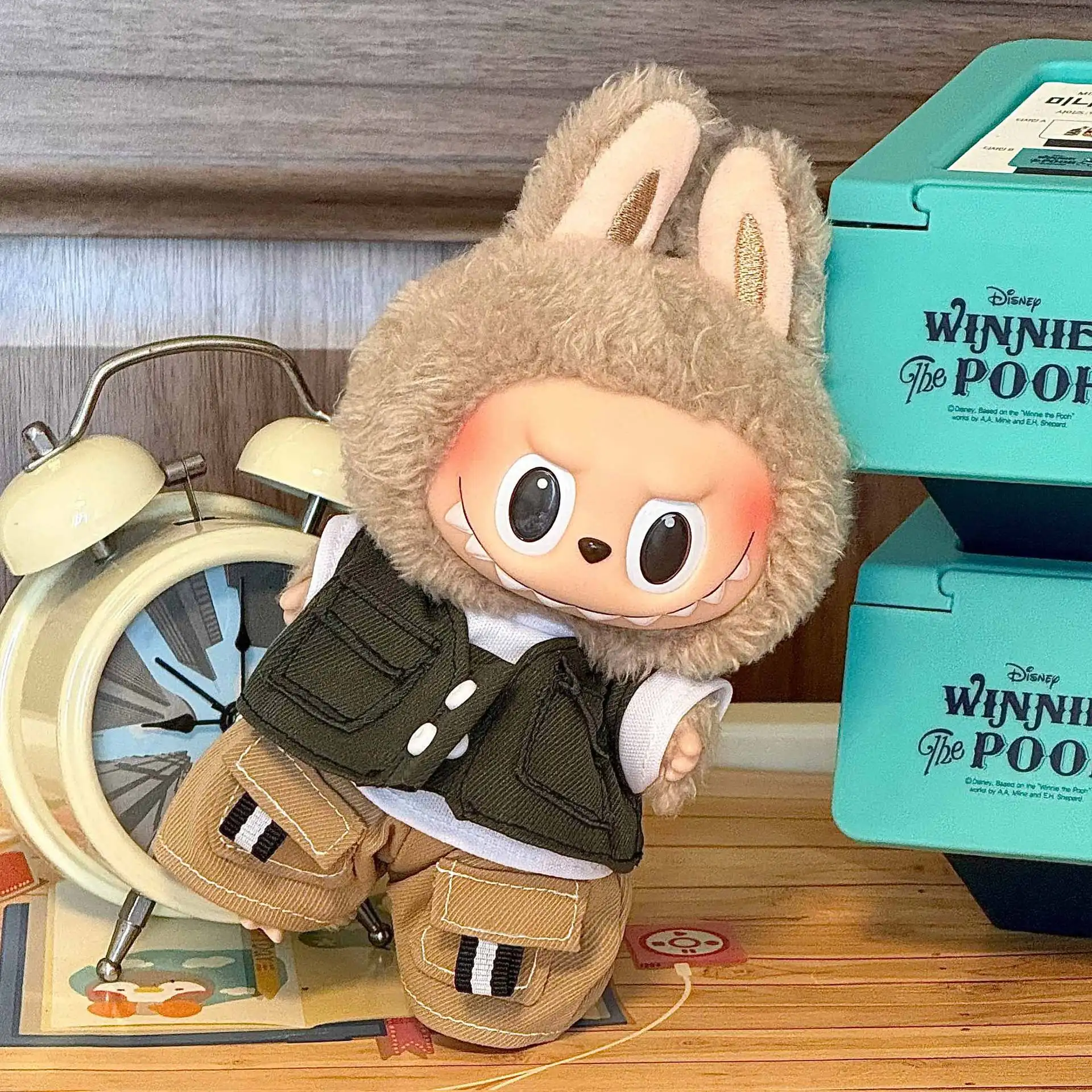 17cm Mini Doll'S Clothes Outfit Accessories for Labubu V1 V2 Striped Overalls Cool Handsome Clothing Gift