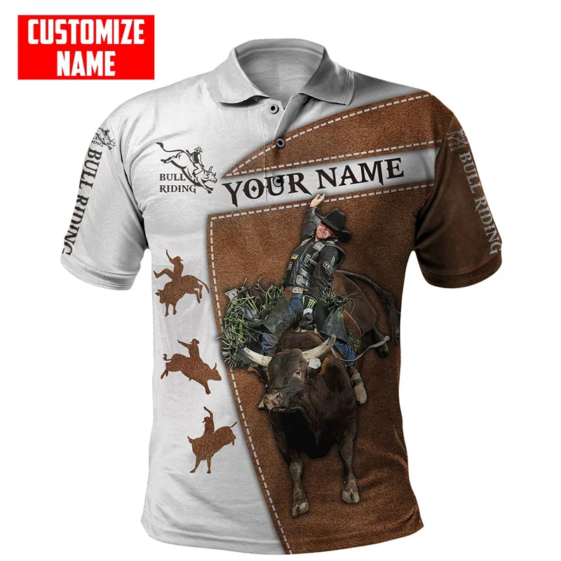 

Fashion summer short sleeved t-shirt Customized name Bull Riding 3D printed polo shirt Harajuku street casual sports Polo shirt
