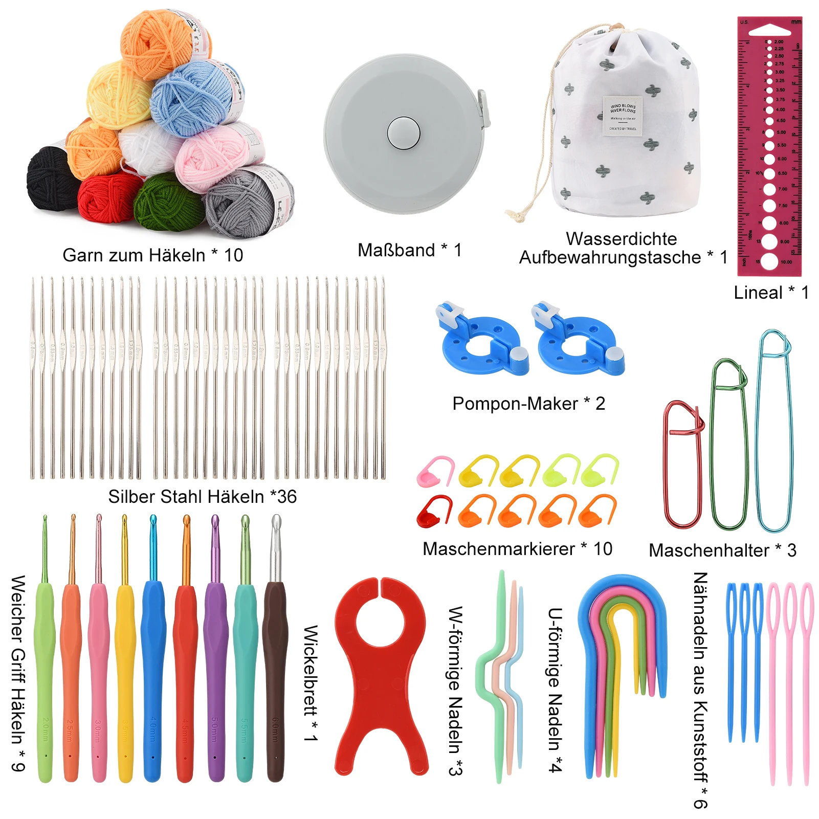 DIY-Häkelset, einschließlich Garn, Häkelnadeln, Stricksets, Aufbewahrungstaschen, praktische Häkelsets (8 Designs verfügbar) – Detail 14