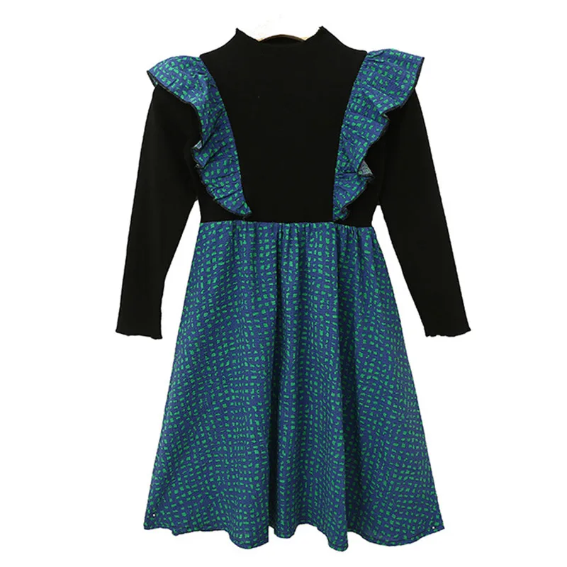 

kids girls fall autumn geometric print cotton casual dresses children girl teen girl long sleeve midi dress clothing