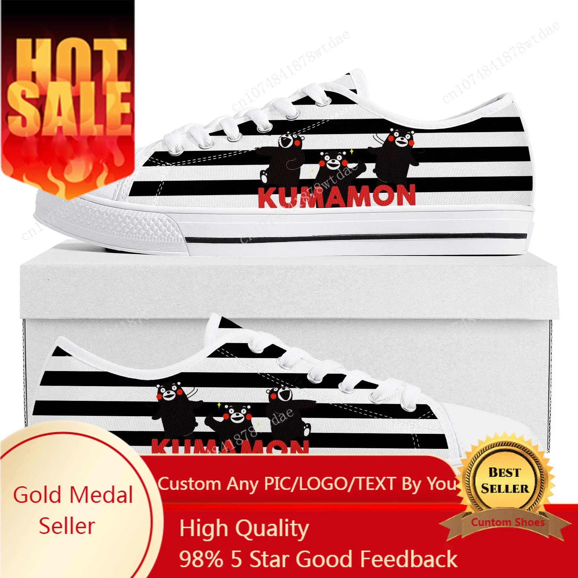 

Kumamon Low Top Sneakers Womens Mens Teenager High Quality Canvas Sneaker Couple Japanese Cartoon Comics Manga Custom Made Shoes