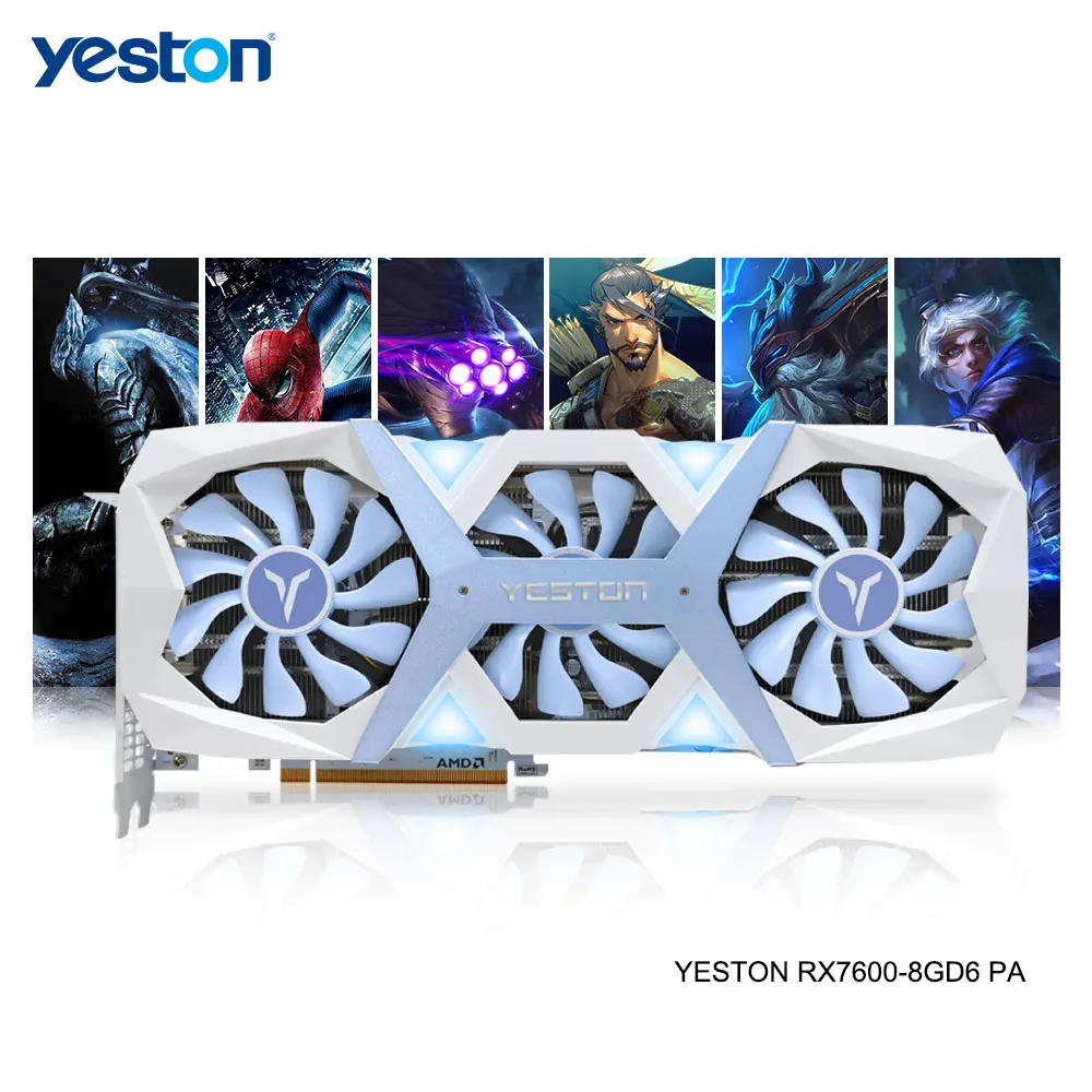 YESTON Radeon RX 7600 8GB Graphics Card GDDR6 8G 128bit Gaming GPU  RX7600-8GD6 PA Desktop AMD Gaming Video Card