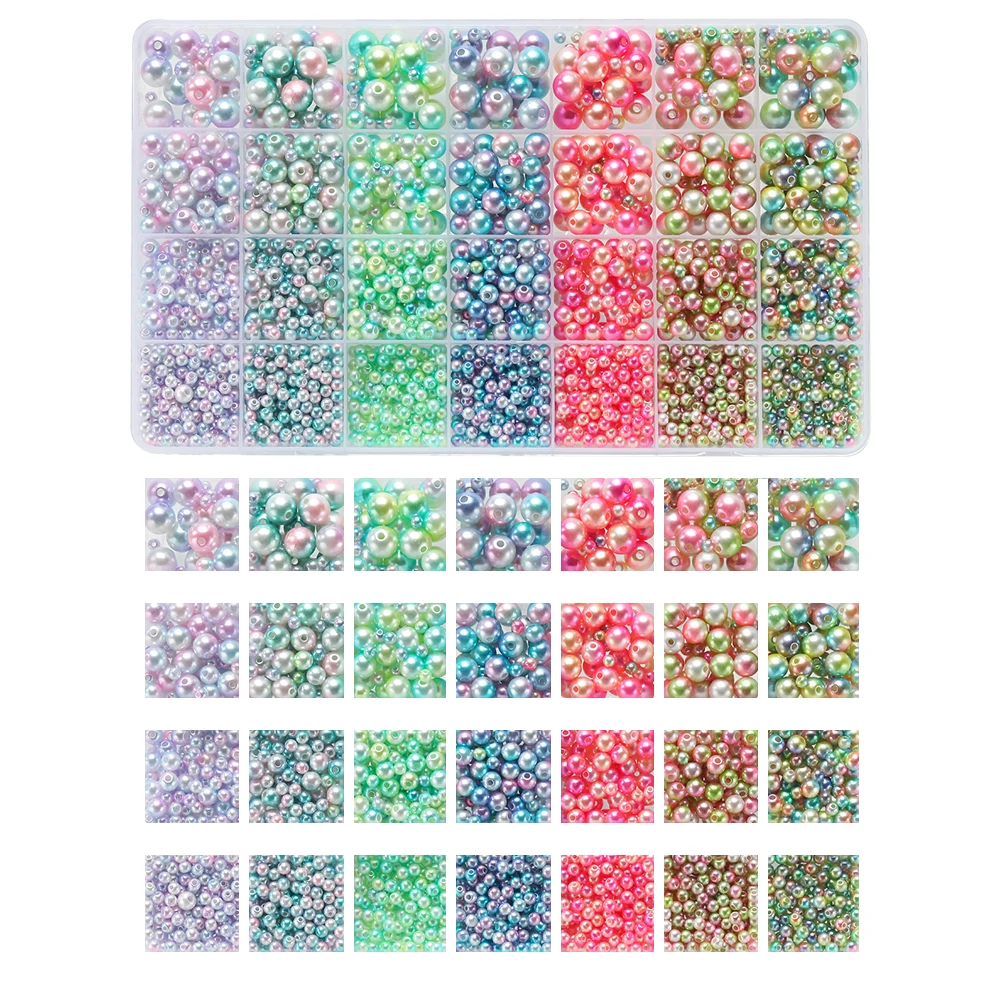 목걸이 팔찌 귀걸이용 다채로운 ABS 모조 진주 비즈, DIY 보석 만들기 액세서리, 박스 당 2220 개, 4mm, 6mm, 810mm