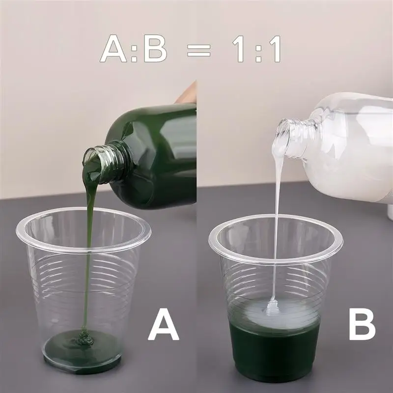 Silicone Mold Making Kit 2Bottles Liquid Silicone For Molding Making Molds Silicone Set For Molding Rubber Bubble Free Translucent Clear Mixing Ratio 1:1