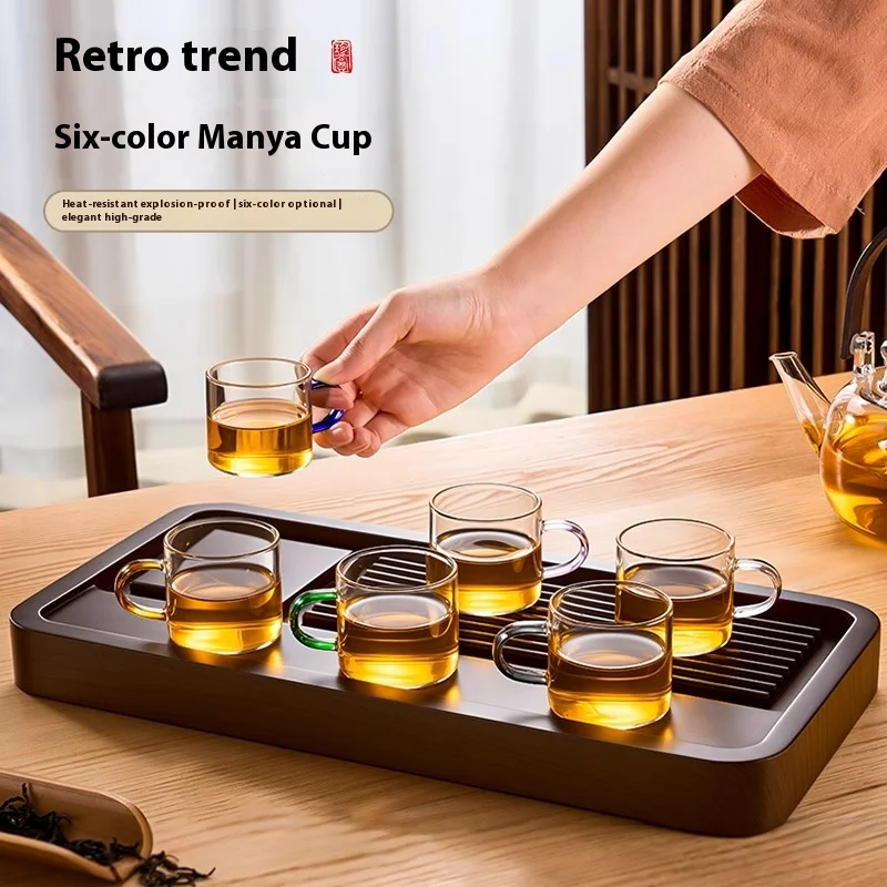 Gianxi Glass Small Tea Cup Make Tea Heat-Resistant Household Kung Fu Set Transparent Single Drinking Strap Coffee Cup
