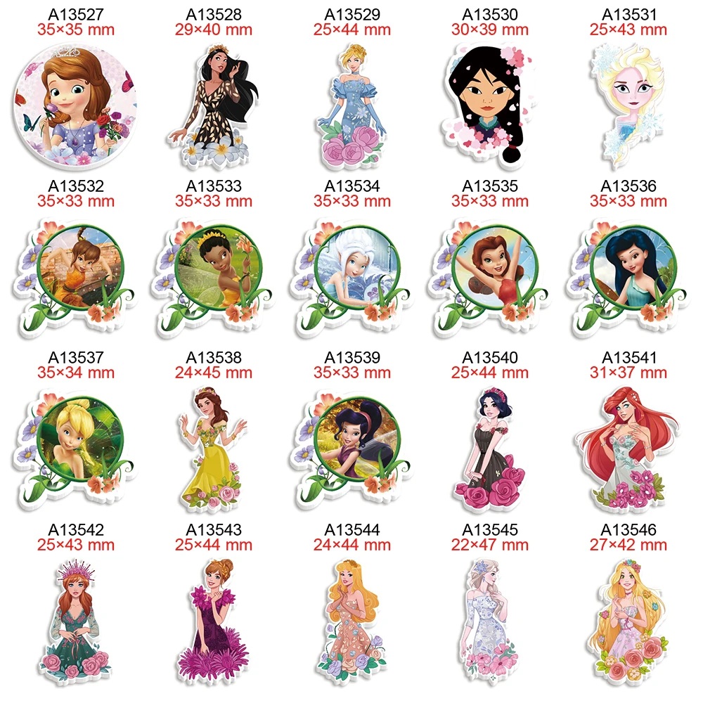 

Disney Princess with Fashion Floral Cartoon Planar Resin Cabochon for Earring Hairbow DIY Keychain Handmade Accessories 30pcs