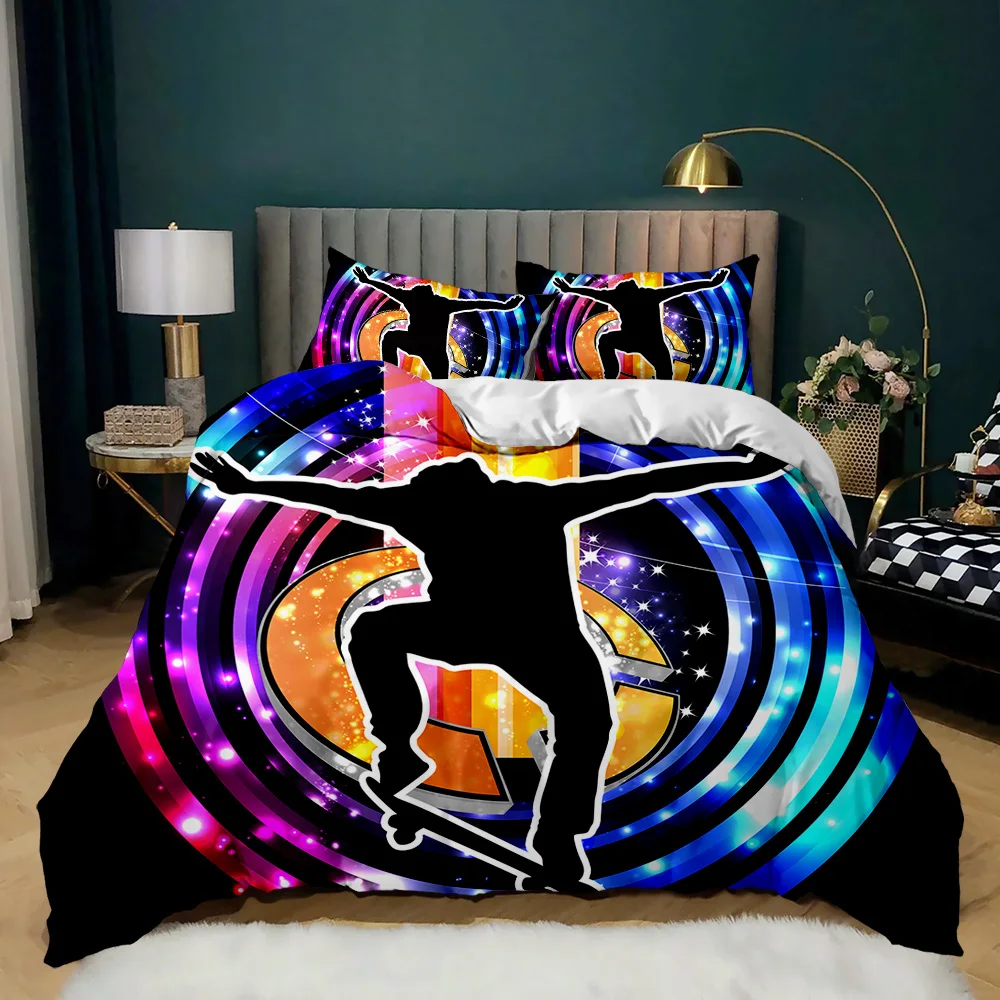 

Skateboard Comforter Cover Boy Teens Hip Hop Style Bedding Set Colorful Rainbow Tie-Dye Decor Hippie Polyester Duvet Cover Youth