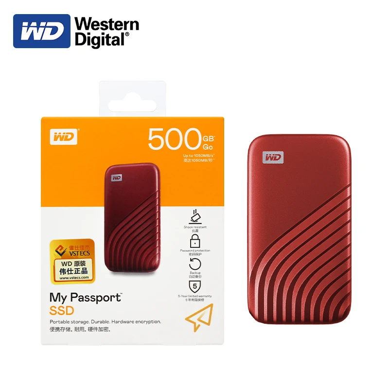 Western Digital 2 ׶Ʈ NVMe ޴ ָ Ʈ ̺ 1 ׶Ʈ 500 ⰡƮ Type-C USB 3.2 ִ 1050 ްƮ/ ϵ ȣȭ  ϵ ũ