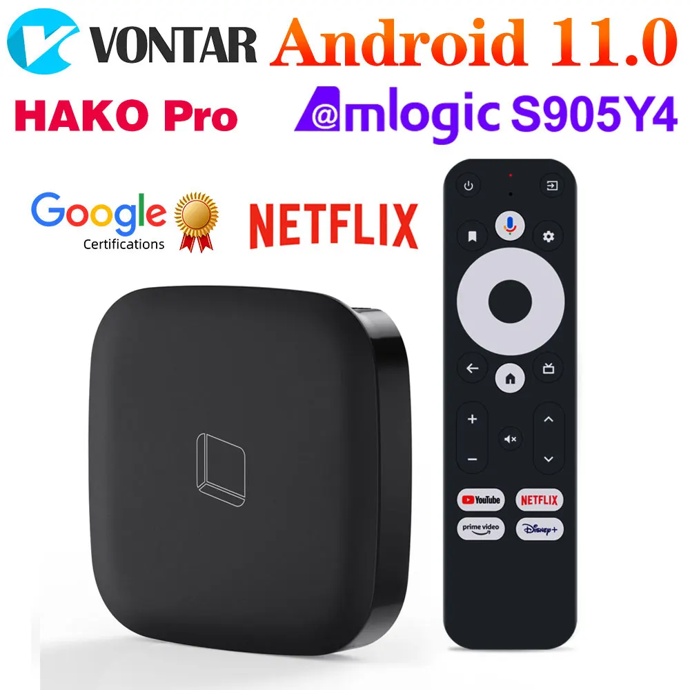 

HAKO Pro Netflix TV Box Android 11 Amlogic S905Y4 2GB 16GB Google Certified AV1 1080P H.265 4K Wifi BT Media Player Set Top Box