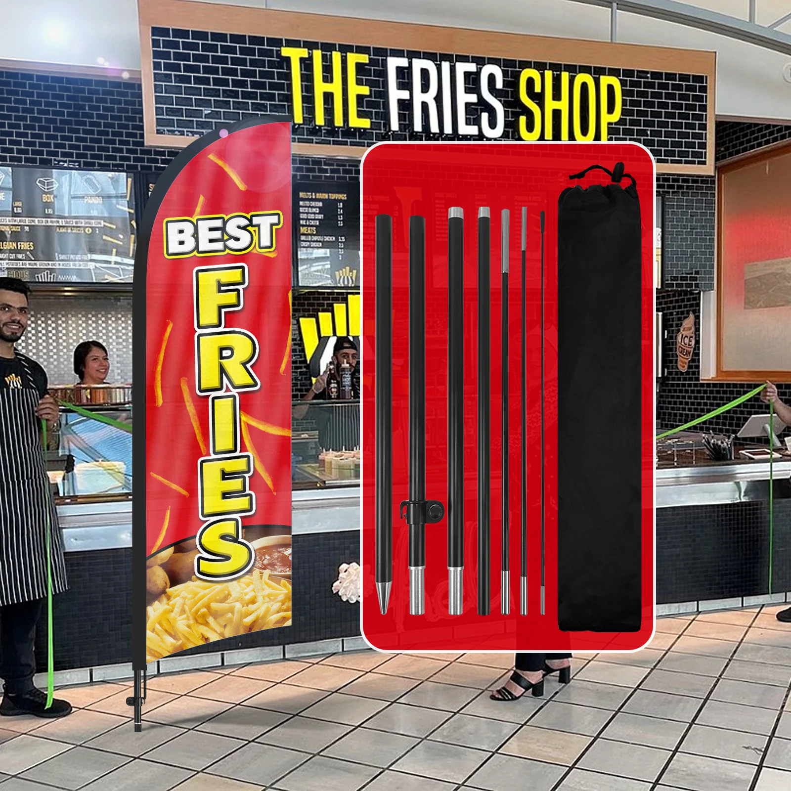 

FSFLAG 1PCS 280CM The Frites Feather Flag with Flagpole Advertising Outdoor Banner Decoration for Businesses and Storefronts