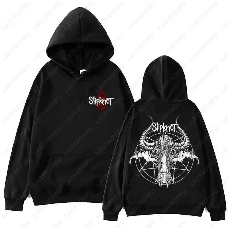 Neuer Stil: Herren-Hoodie mit Slipknot-Grafik in Schwarz – Oversized-Pullover mit Nu-Metal-Band-Print im Streetwear-Stil, locker geschnitten – Detail 25