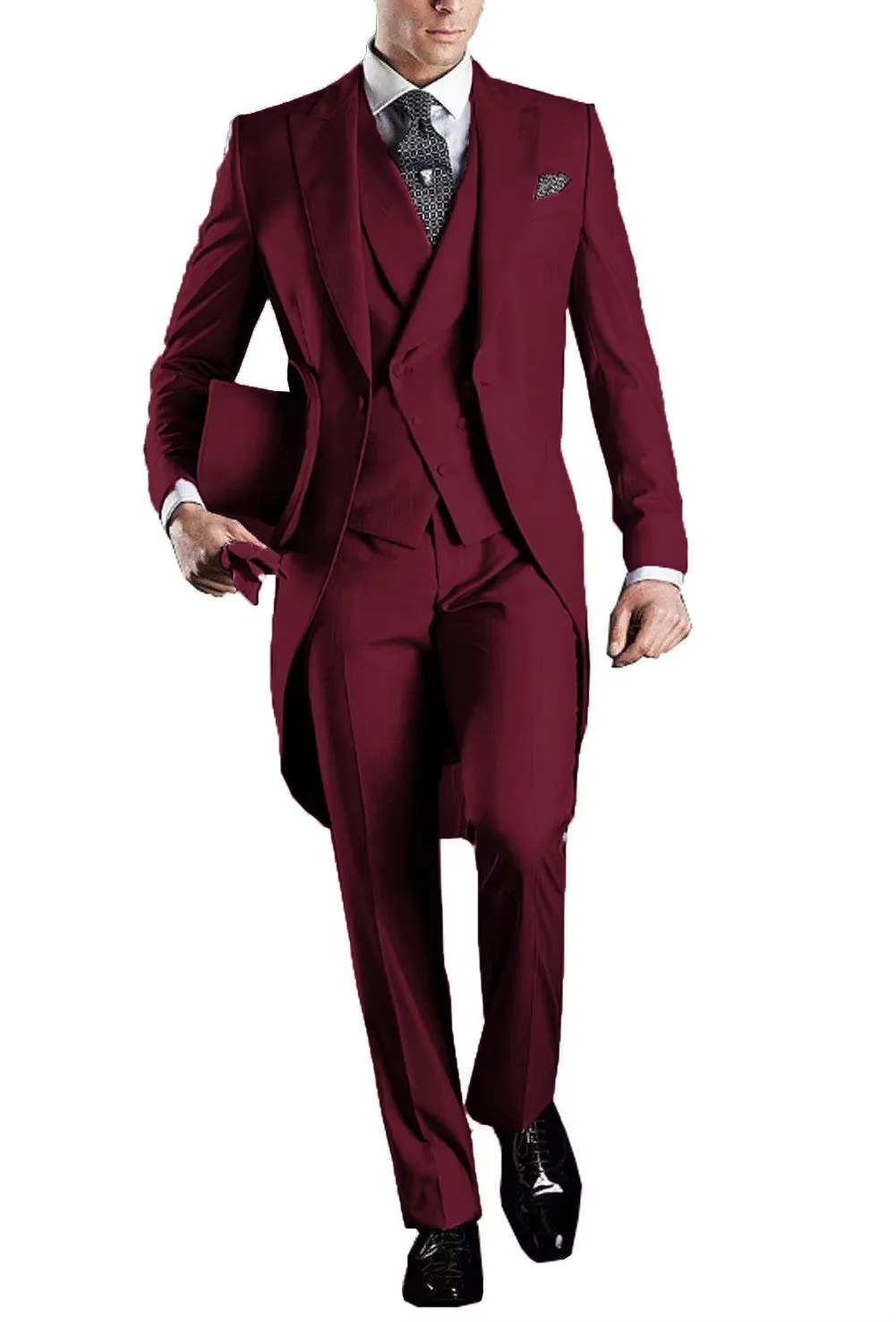Solid Men's Tailcoat Suit Set Business Tuxedos for Men Wedding Suit Coat Pants Vest 3 Pcs Set Dress Blazers Jacket Trousers