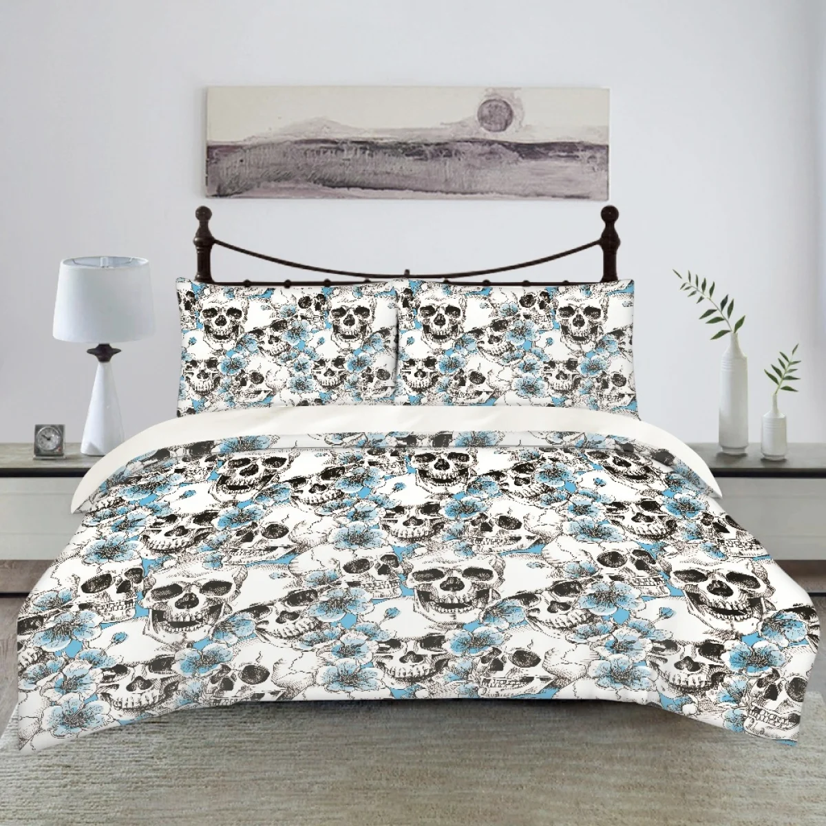 

TOADDMOS Luxury Rosette Sugar Skull Designer 3Pc Bedding Set Cozy Lightweight Large Duvet Cover Casual Home Decor Halloween Gift