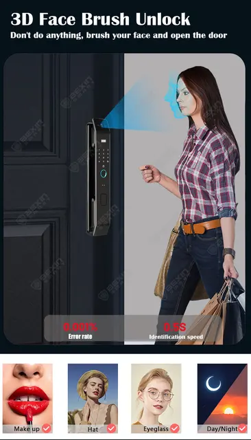 WISHome App 3D Face Recognition smart Door Lock Unlock Digital Smart Lock Fingerprint Key Card Nfc Phone Unlock Lock 5