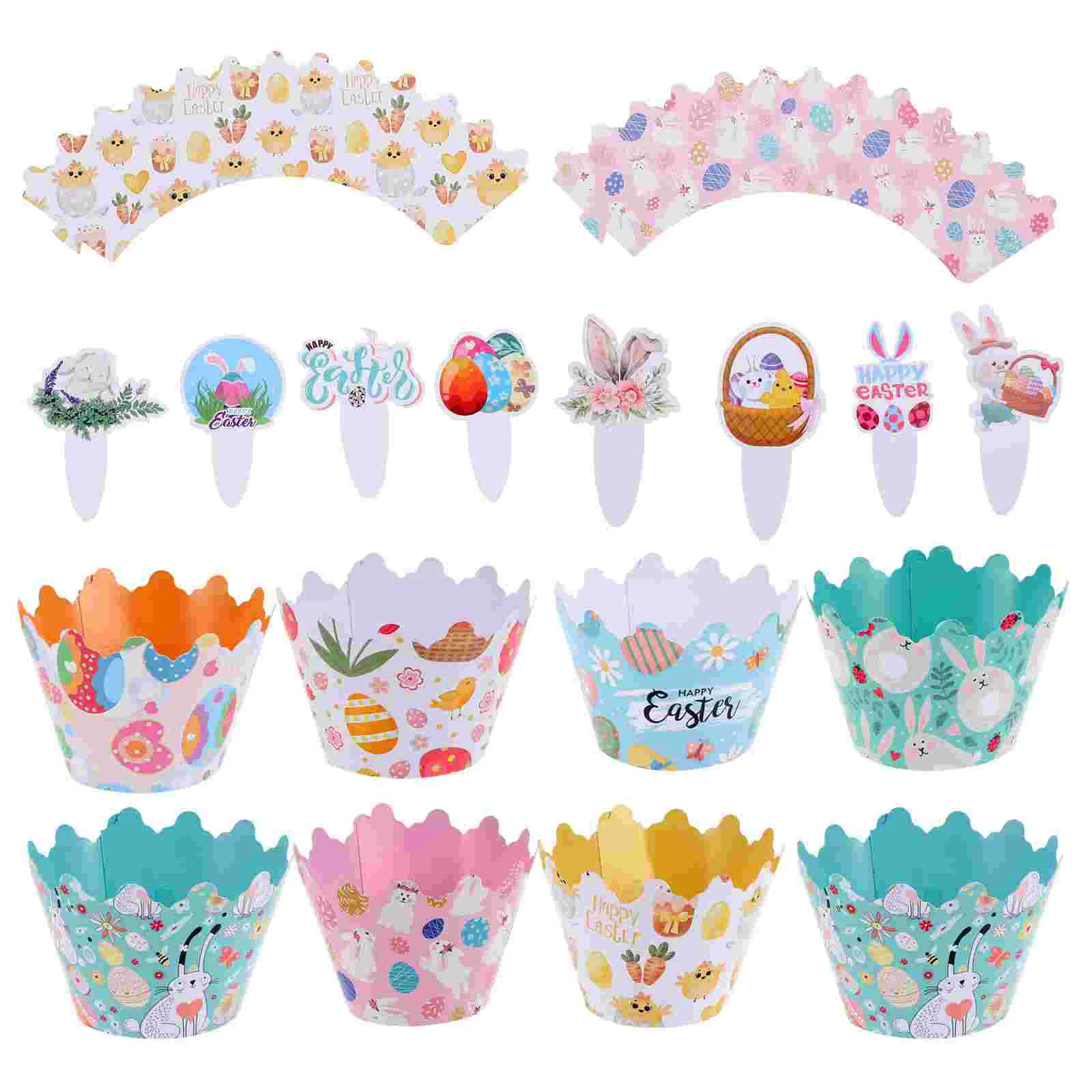 

1 Set Easter Bunny Cupcake Picks Paper Cupcake Wrappers Party Supplies