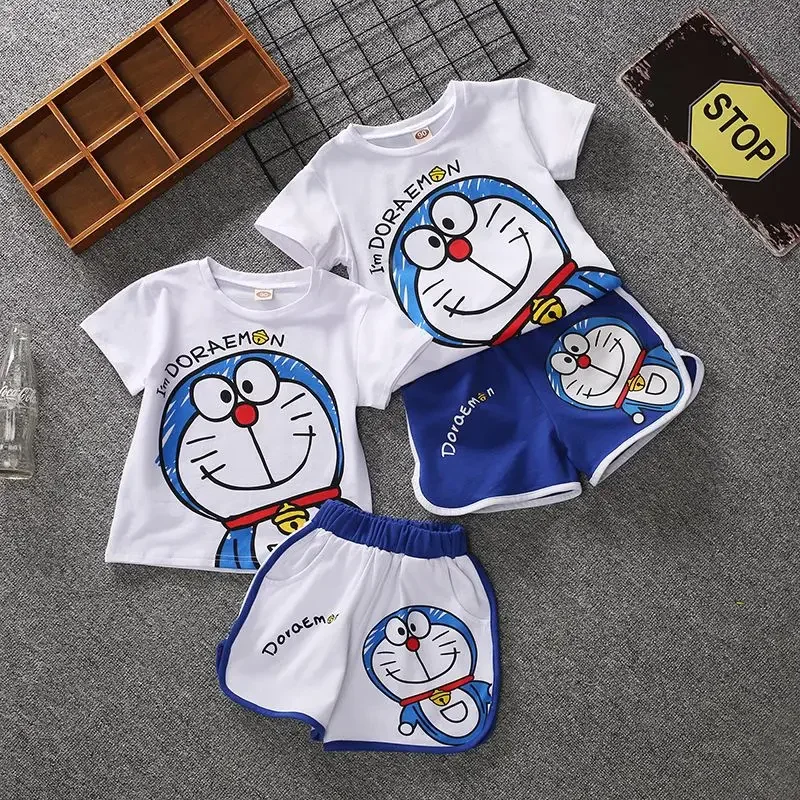 

Doraemon Pure Cotton Baby Summer Short-sleeved Summer Baby Foreign Style Half-sleeved Shorts Children's Cartoon Two-piece Set